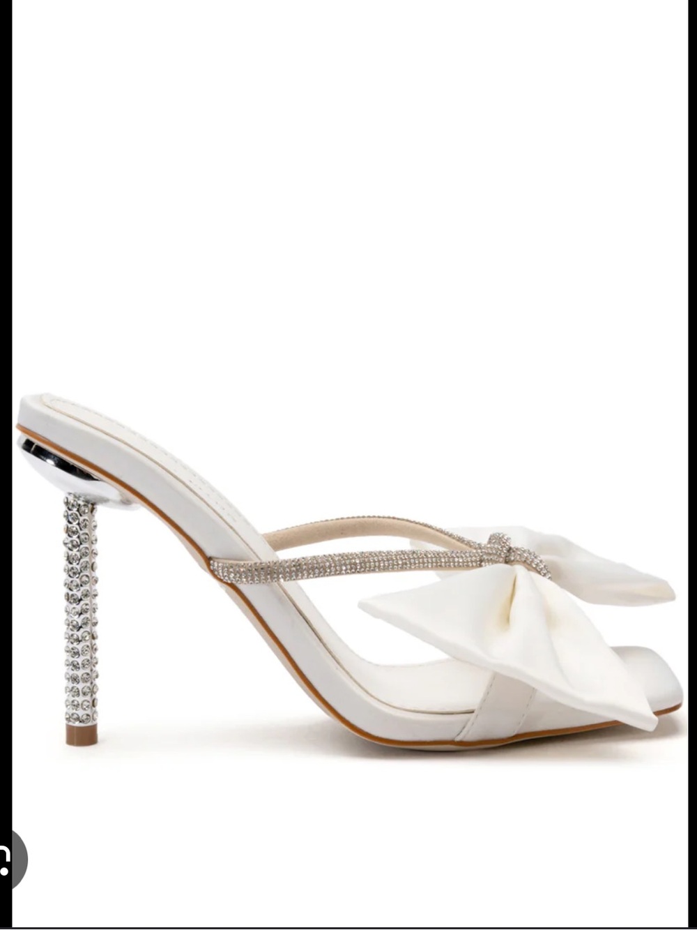 White Satin Bow Stiletto Mule with Crystal Heel